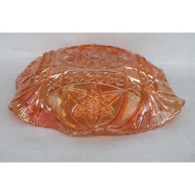 Mid 20th Century Brockwitz Marigold Carnival Glass Curved Star and Headdress Ruffled Bowl For Sale - Image 5 of 13