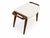 Mid century style modern solid walnut stool. Upholstered in a white Boucle. The stool made in the manner of Hans J. Wegner...