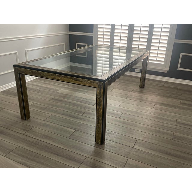 Mid-Century Modern Bernhard Rohne for Mastercraft Acid Etched Brass Dining Table For Sale - Image 3 of 5