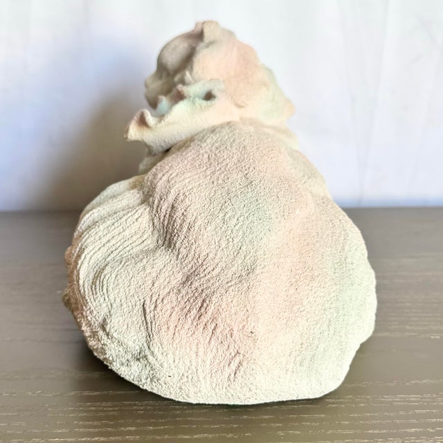 Ceramic Vintage Pink White and Green Ceramic Cat Sculpture For Sale - Image 7 of 8