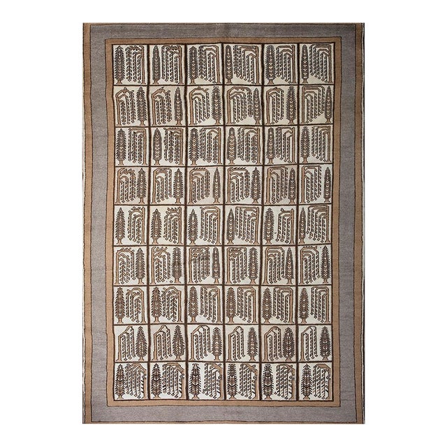 1930s Ivory Geometric Garden Antique Persian Bakhtiary Rug 7'1" X 9'10" Handknotted Wool Carpet For Sale