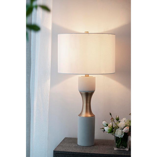 Gray & Gold Geometric Table Lamp For Sale - Image 4 of 11