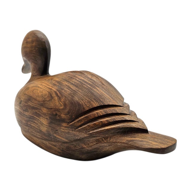 Figurative Minimalist Hand-Carved Solid Wood Duck Sculpture, Decoy Form, 14.25" For Sale - Image 3 of 14