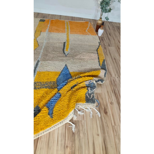 Handmade Moroccan Boujaad Rug, Mustard Grey Blue Diamond, 9'4" X 6'11" For Sale - Image 11 of 17