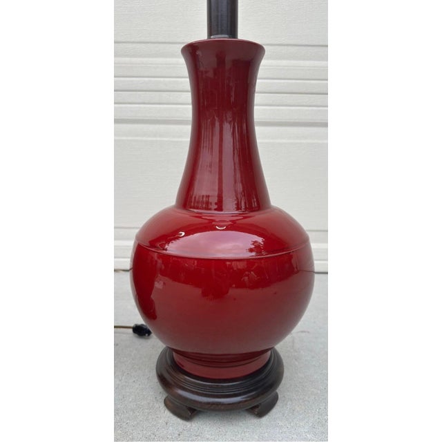 Pair of Vintage Chinese Oxblood Red Glazed Ceramic Table Lamps – 33.5" For Sale In San Diego - Image 6 of 18