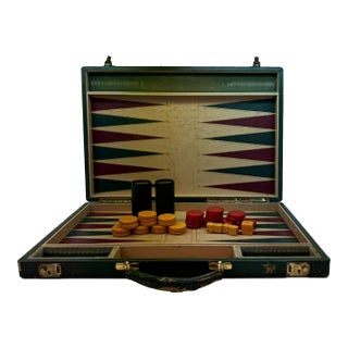Complete Vintage Asprey London Backgammon Set With Bakelite Checkers – 38 Pieces For Sale
