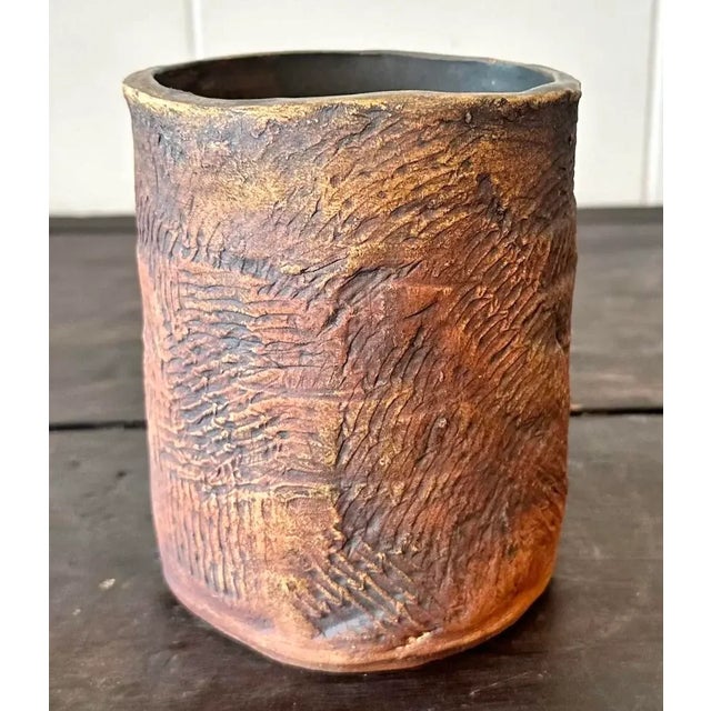 Cinnamon Vintage Boho Textured Ceramic Vase For Sale - Image 8 of 10