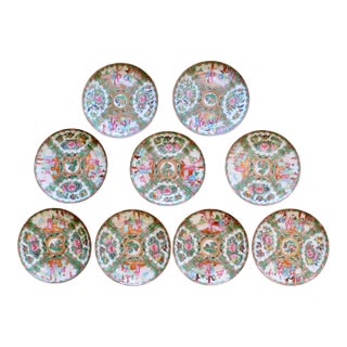 Rose Medallion Porcelain Plates, 19th Century - Set of Nine For Sale