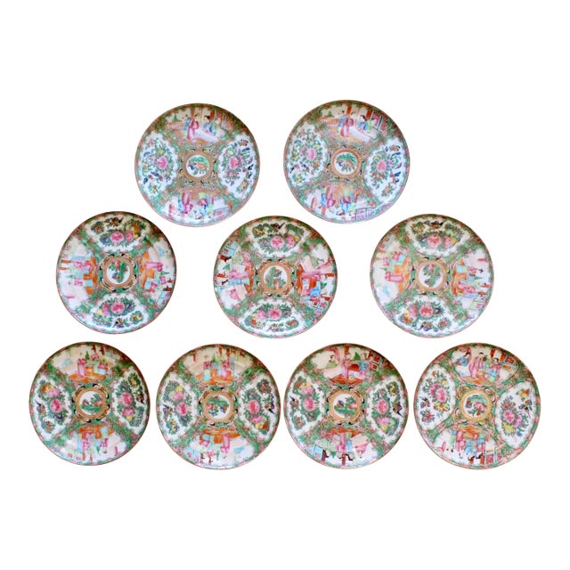 Rose Medallion Porcelain Plates, 19th Century - Set of Nine For Sale