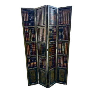 Fabulous Leather Bound Library Book Four-Panel Folding Screen by Maitland Smith For Sale