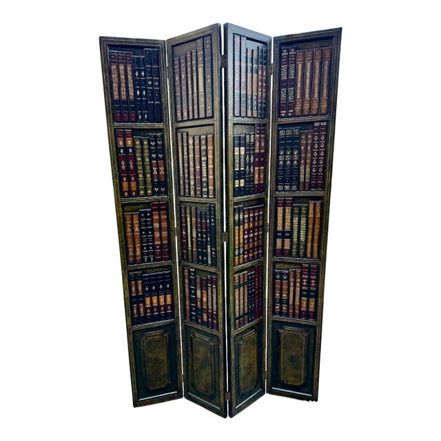 Leather Bound Library Book Four-Panel Folding Screen by Maitland Smith For Sale