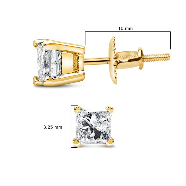 Haus of Brilliance 14K Yellow Gold 1/2 Cttw Princess Cut Diamond Solitaire Stud Earrings with Screwbacks (I-J Color, SI2-I1 Clarity) For Sale - Image 4 of 6