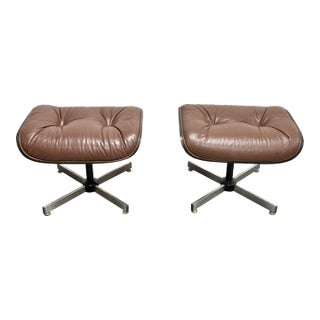 Vintage Mid Century Modern Eames Styled Brown Ottoman / Footstool, a Pair For Sale
