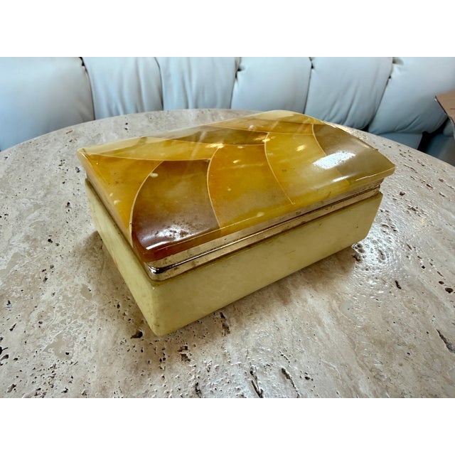 Stone Vintage Italian Honey Marble and Brass Decorative Box For Sale - Image 7 of 10