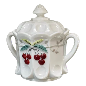 Westmoreland White Milk Glass Cherry Thumbprint Cookie Jar