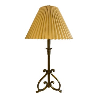 Vintage Wildwood Wrought Brass Tripod Table Lamp With Original Shade For Sale