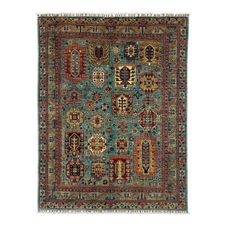 Turquoise Kazak Style Tree of Life Rug - 4'9" X 6'3" For Sale