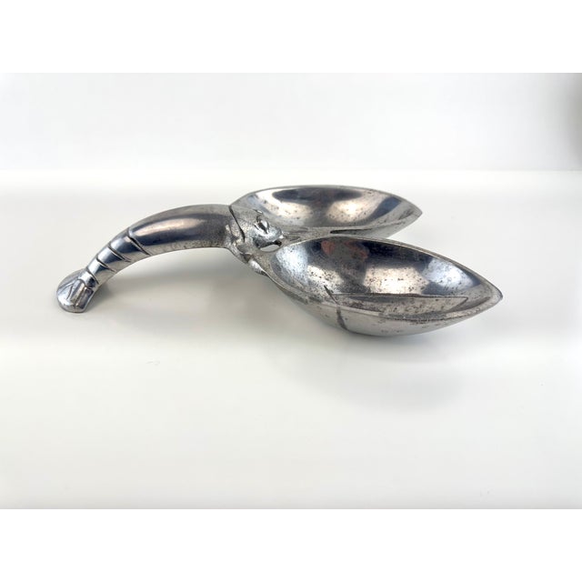 Silver Vintage Aluminum Lobster Serving Dish Double Bowl Coastal Entertaining Piece For Sale - Image 8 of 9