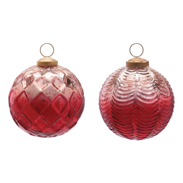 Glass Ball Ornament Set of 2  4" For Sale