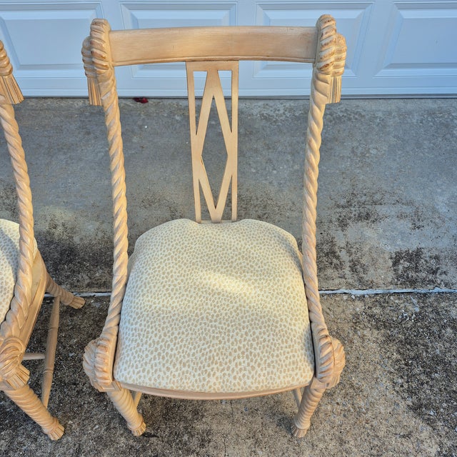 French 1980s Napoleon III Carved Wood Rope & Tassel Gondola Side Chairs - A Pair For Sale - Image 3 of 10