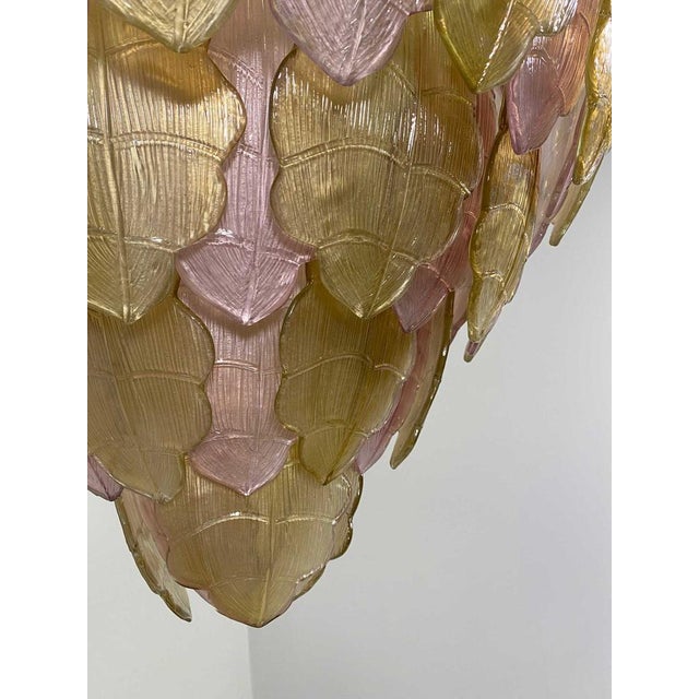 Metal Italian Art Deco Gold and Pink Chandelier in Murano Glass, 2000s For Sale - Image 7 of 17