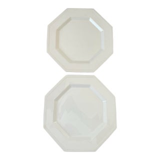 Set of 2 Johnson Bros Heritage White Ironstone 10” Dinner Plates, Octagonal, Made in England For Sale