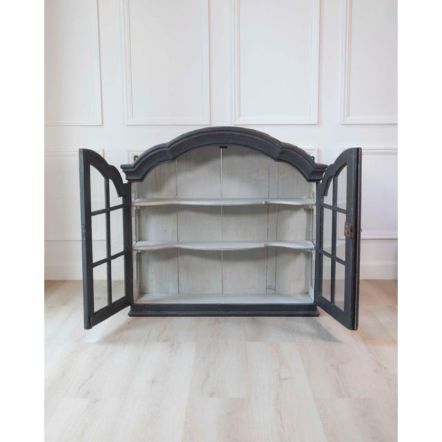 Black 18th Century Swedish Gustavian Hanging Cupboard, Glass & Wood, Painted For Sale - Image 8 of 10