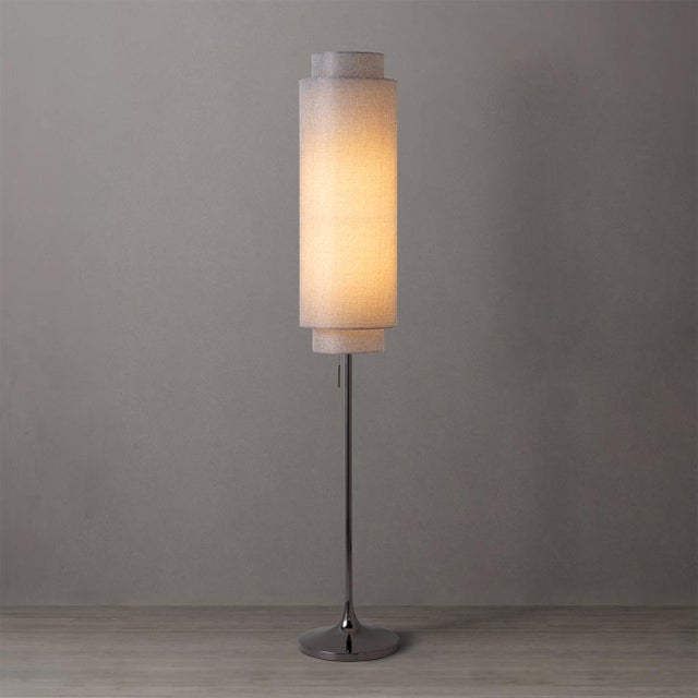 Not Yet Made - Made To Order Lollipop Floor Lamp - Black Nickel, Cashmere Gray Linen Double Shade, on/Off Pull Chain For Sale - Image 5 of 15