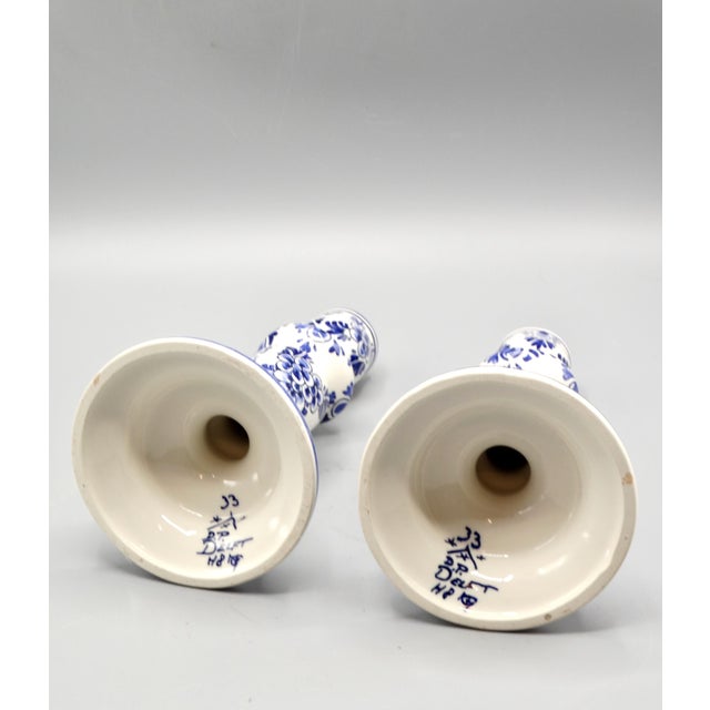 Ceramic Blue & White Dutch Delft Faience Candle Holders, a Pair For Sale - Image 7 of 7