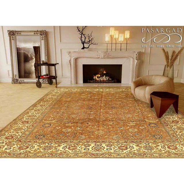 Textile Light Brown Fine Hand Knotted Vintage Tabriz 9'9'' X 12'8'' For Sale - Image 7 of 7