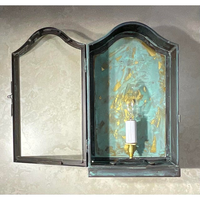 Single Small Vintage Brass Wall Lantern 7”x 3”x 12” High For Sale - Image 9 of 10