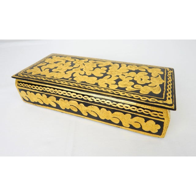 Vintage hand-painted gold and black lacquer papier machè box, c-1960s, Excellent vintage condition. Dimensions: 7.75"W x...