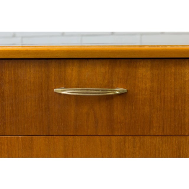 Pair of French Mid-Century Mahogany Veneered Nightstands With Original Hardware For Sale - Image 4 of 13