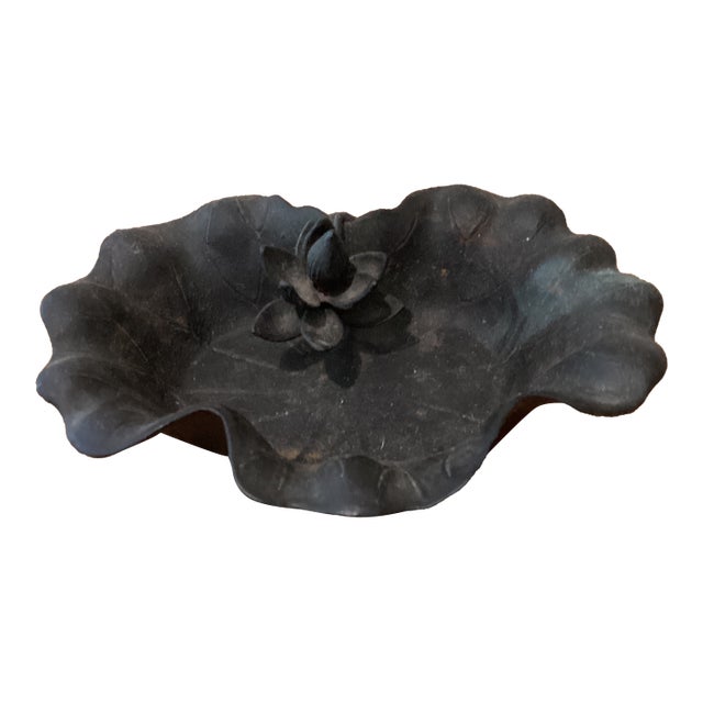 Antique Japanese Meiji Period (1868-1912) Cast Iron Lotus Leaf Bowl (Okimono) For Sale