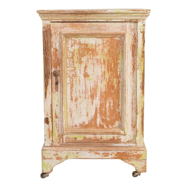 19th Century French Wood Patinated Cabinet With Wheels For Sale