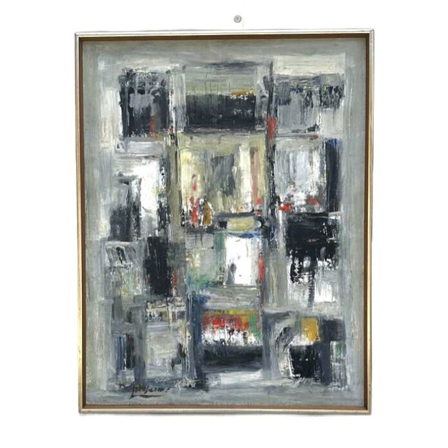 Mid-Century Modern MCM Abstract Painting on Canvas, Signed For Sale - Image 3 of 9
