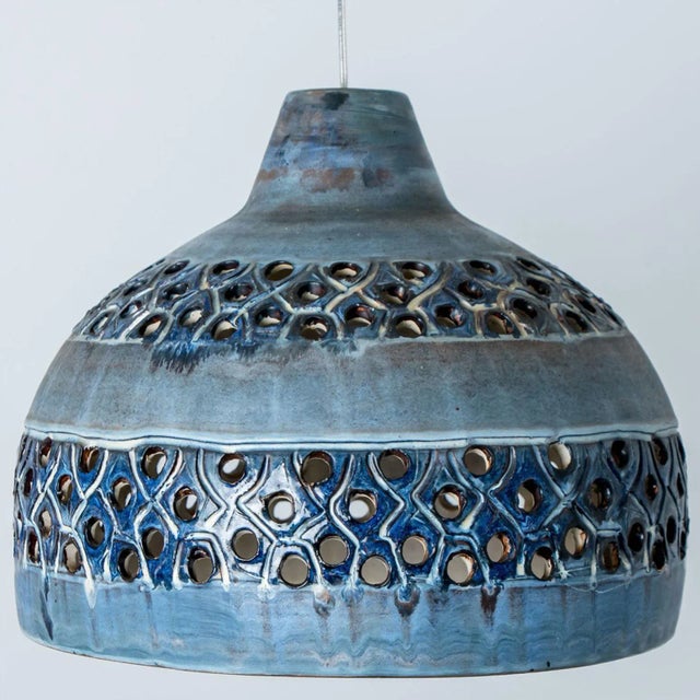 Bowl Blue Ceramic Pendant Light, Denmark, 1970 For Sale - Image 3 of 12