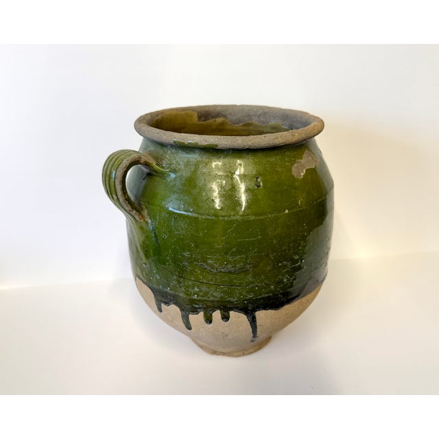 Antique French Confit Pot Green Glazed Terracotta For Sale - Image 4 of 11