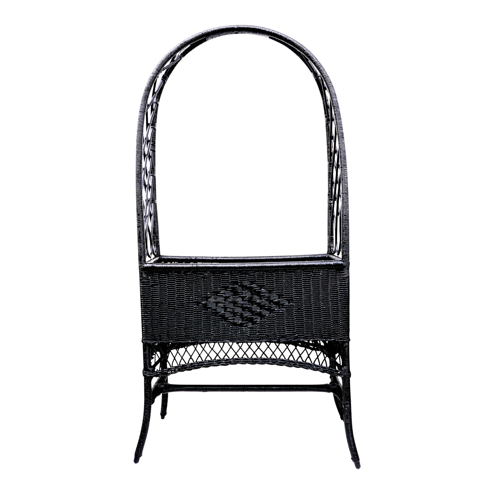 Black Lacquered Wicker Plant Stand Arched Trellis Fernery Box Chairish