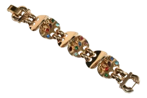 Vintage 1930s Bracelet Retro Style Multicolor Rhinestones Gold Plated