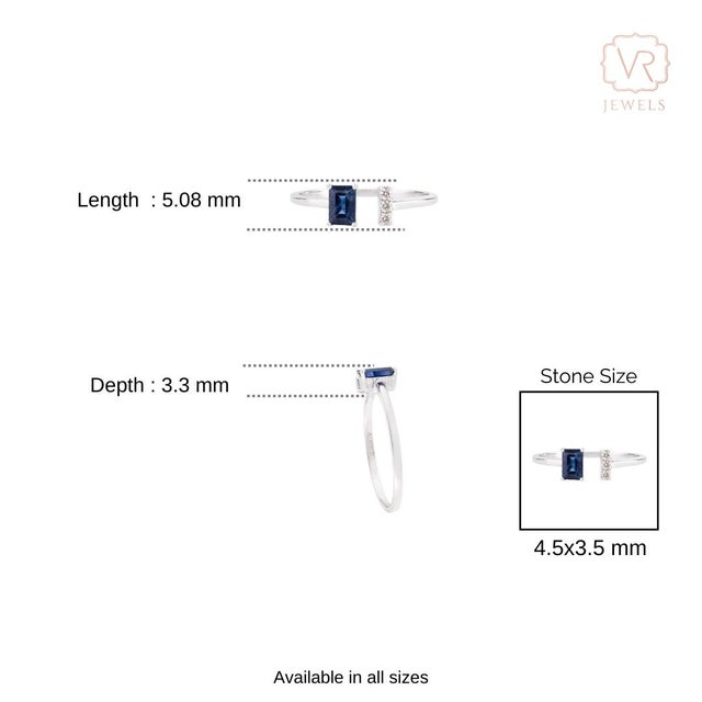 Modern Toi Et Moi Blue Sapphire and Diamond Ring Size 5 in 14k White Gold For Sale - Image 9 of 14