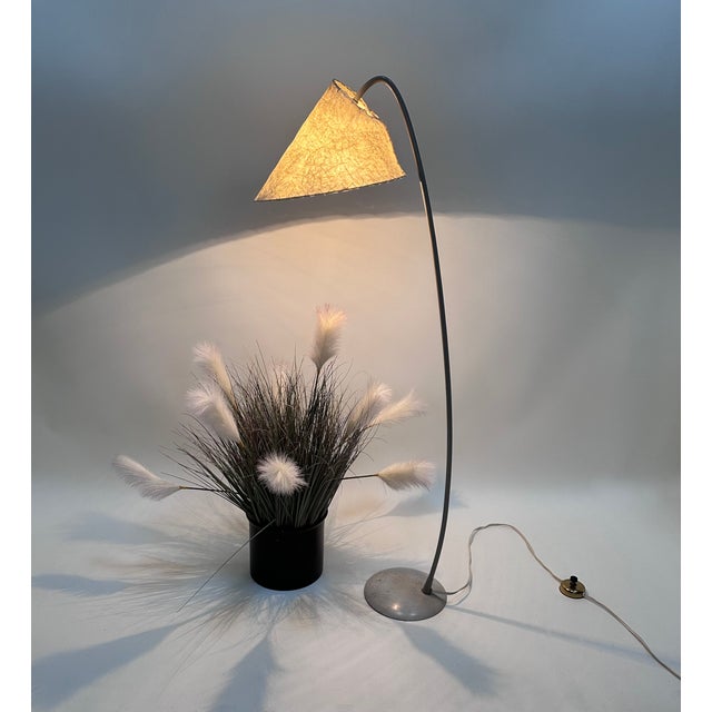 Brass Arc Floor Lamp with Parchment Lampshade, Germany, 1950s For Sale - Image 15 of 17