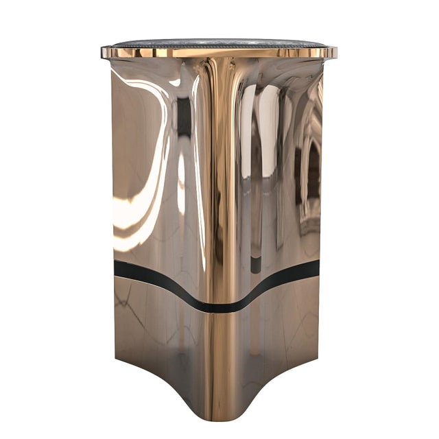 "Lacrima" Bar Stool With Bronze and Stainless Steel Details For Sale In Los Angeles - Image 6 of 7