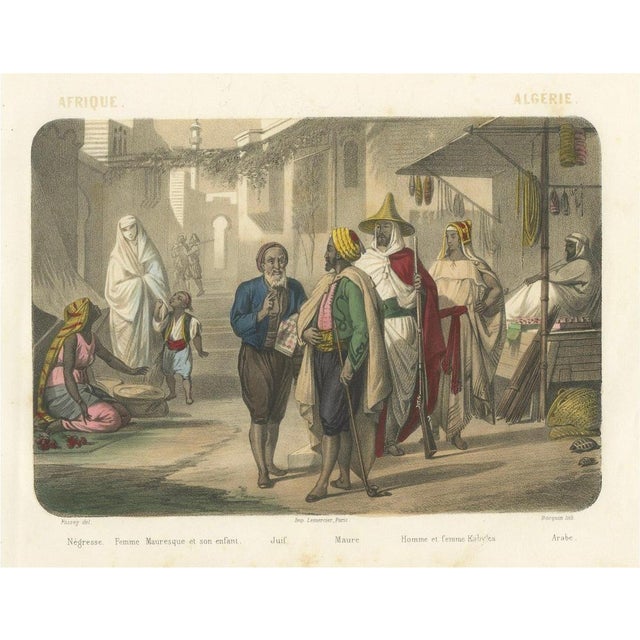 After Fossey, Algerian Street Scene with Moors, Kabyles, and a Moorish Woman and Child, 1845, Lithograph For Sale - Image 9 of 9