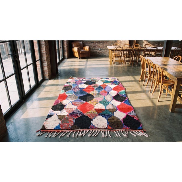 Colorful Tribal Vintage Mid Century Modern Moroccan Berber Boucherouitte Rug For Sale - Image 9 of 9