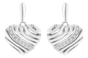 Sterling Silver Heart Diamond Accent Puff Earrings