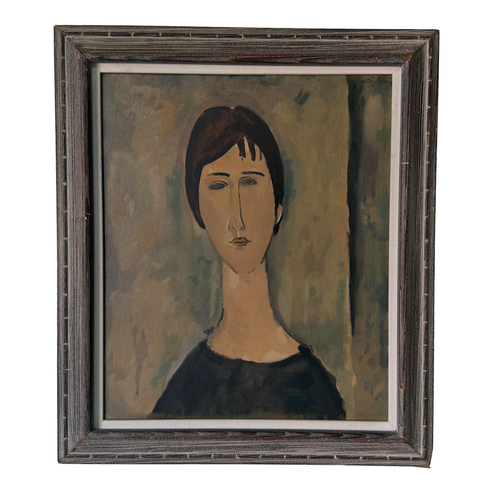 1970s Amadeo Modigliani Style Portrait Reproduction – Casein on ...