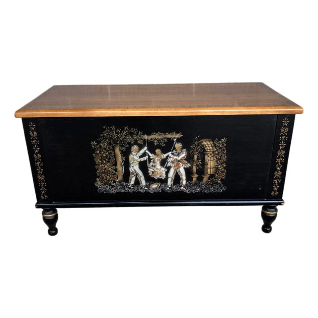Mid 20th Century Hitchcock Ebonized Paint Decorated Solid Maple 36" Blanket Chest For Sale