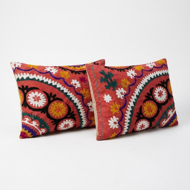 Mid-Century Modern Hand Embroidered Suzani Pillow Cover 22'' X 26'' - Set of Two For Sale - Image 3 of 4