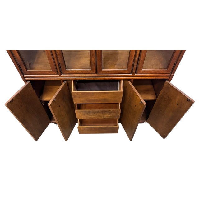 Drexel Vintage Drexel Heritage Accolade II Collection Campaign Style Walnut China / Display Cabinet For Sale - Image 4 of 12